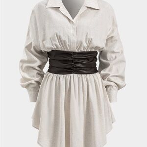 Elegant White Dress with Black Waistband